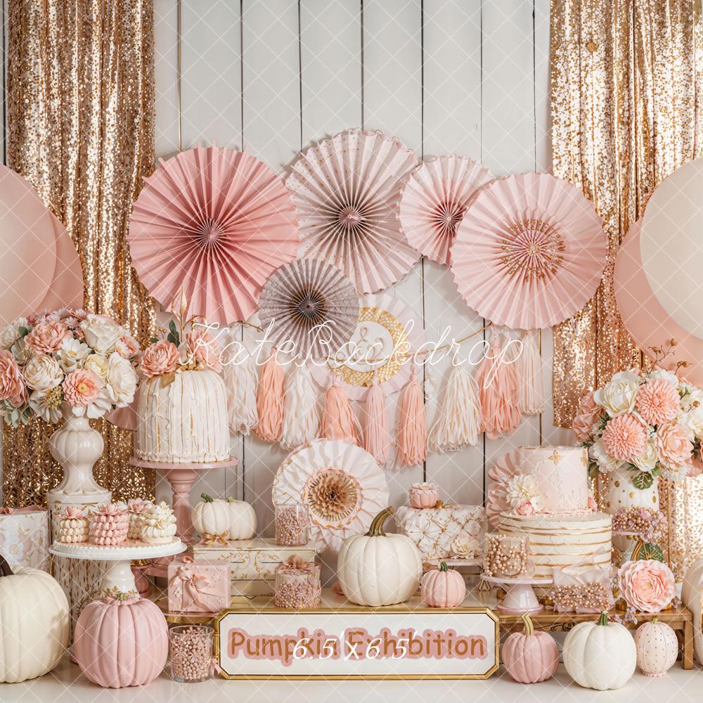 Kate Pumpkin Pink Balloons Floral Backdrop Designed by Emetselch -UK