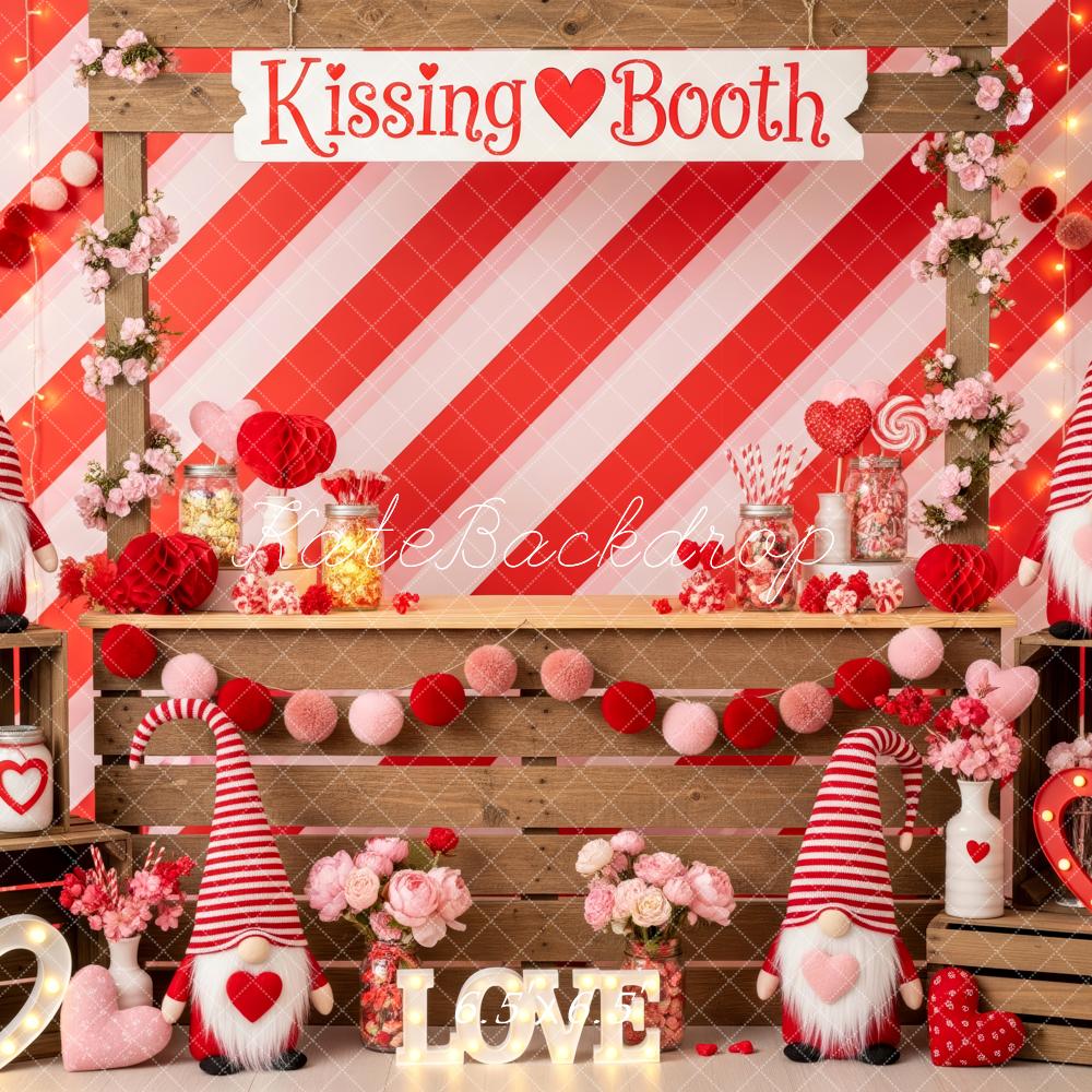 Kate Valentines Gnomes Hearts Striped Backdrop Designed by Patty Robert