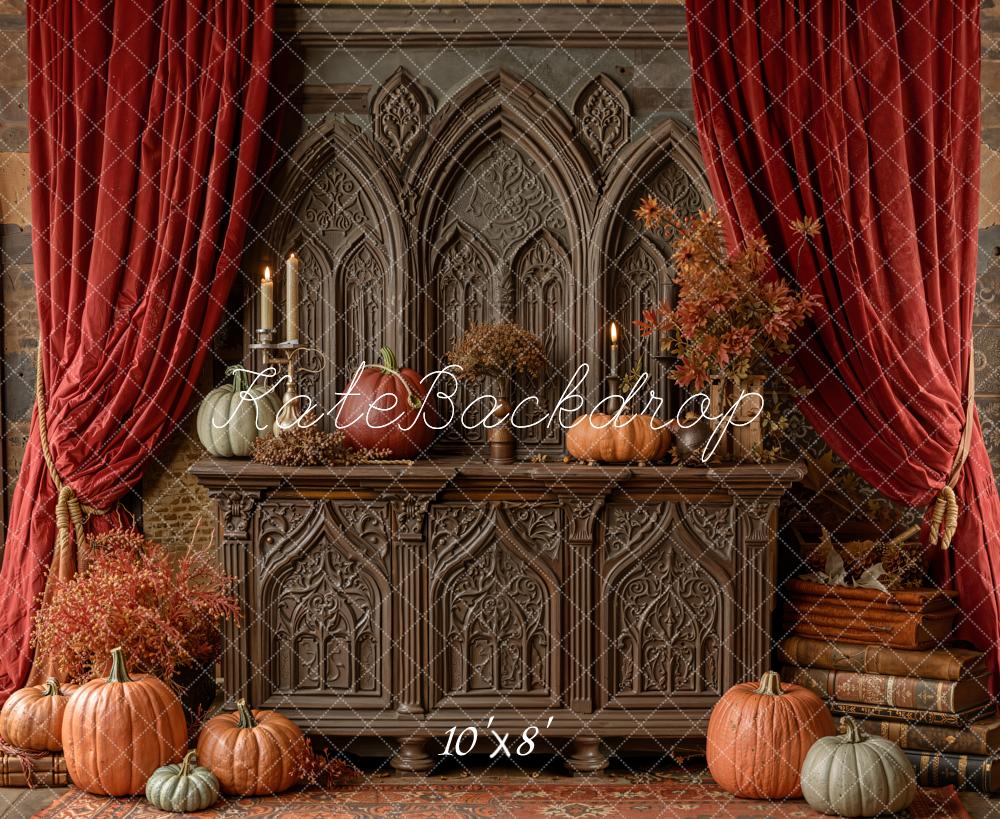 Kate Autumn Pumpkins Gothic Cabinet Fleece Backdrop Designed by Emetselch -UK