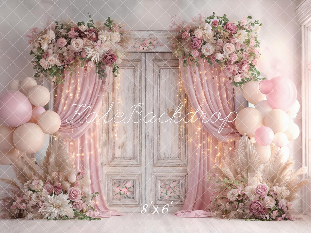 Kate Wedding Floral Vintage Door Pink Balloon Backdrop Designed by Ashley Paul