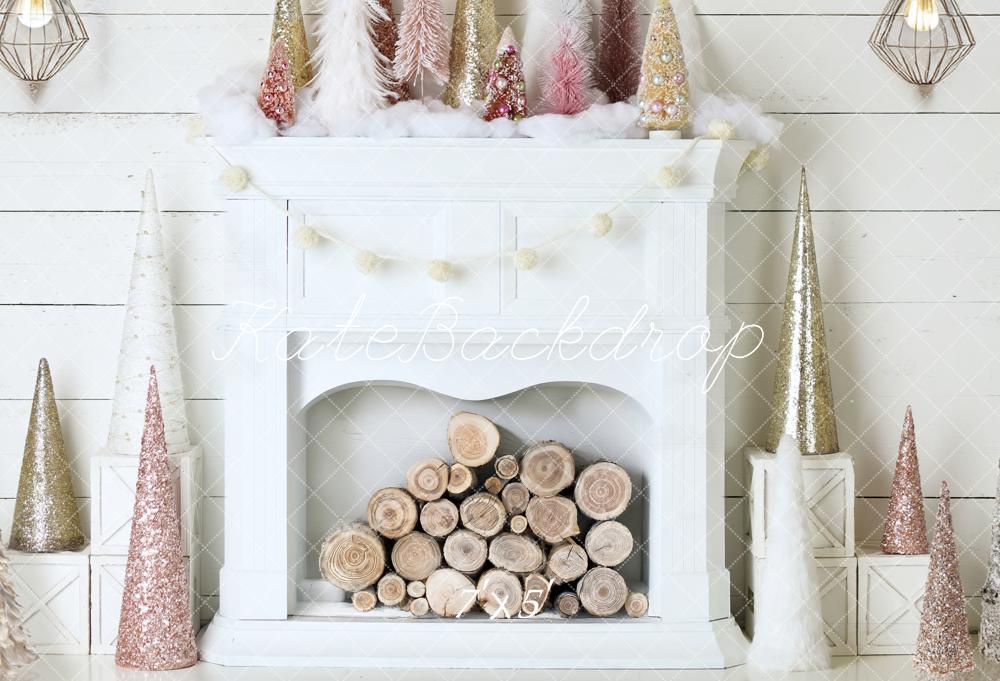 Kate Christmas Fireplace Pink&Gold Boho Backdrop Designed by Mandy Ringe Photography