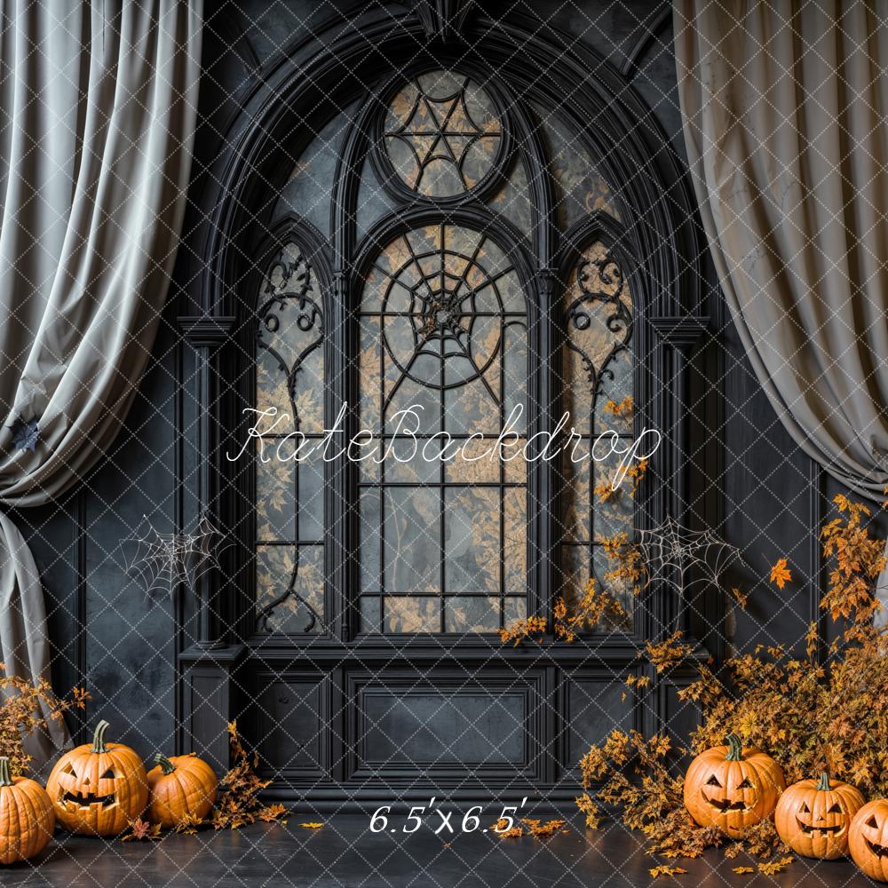 Kate Halloween Gothic Window Pumpkins Curtains Backdrop Designed by Emetselch -UK