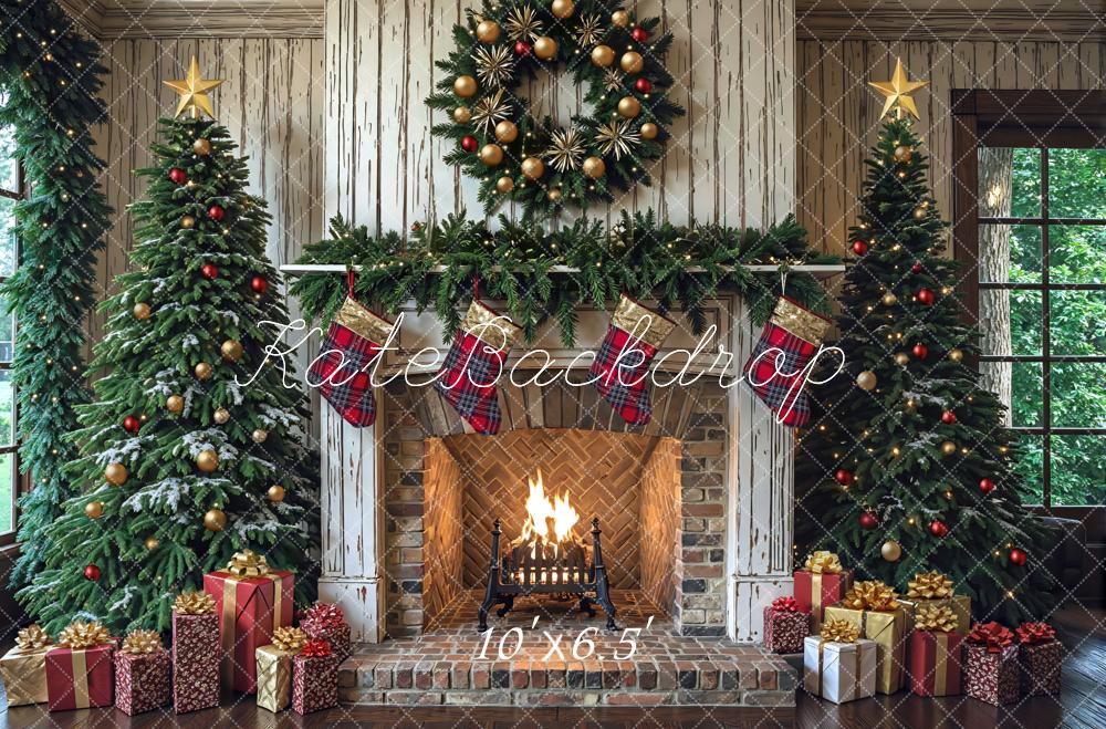 Kate Christmas Fireplace Garland Trees Gifts Backdrop Designed by Mini MakeBelieve -UK