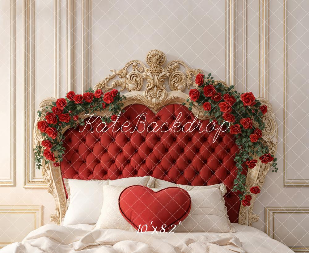 Kate Red Headboard Heart Pillow Fleece Backdrop Designed by Emetselch