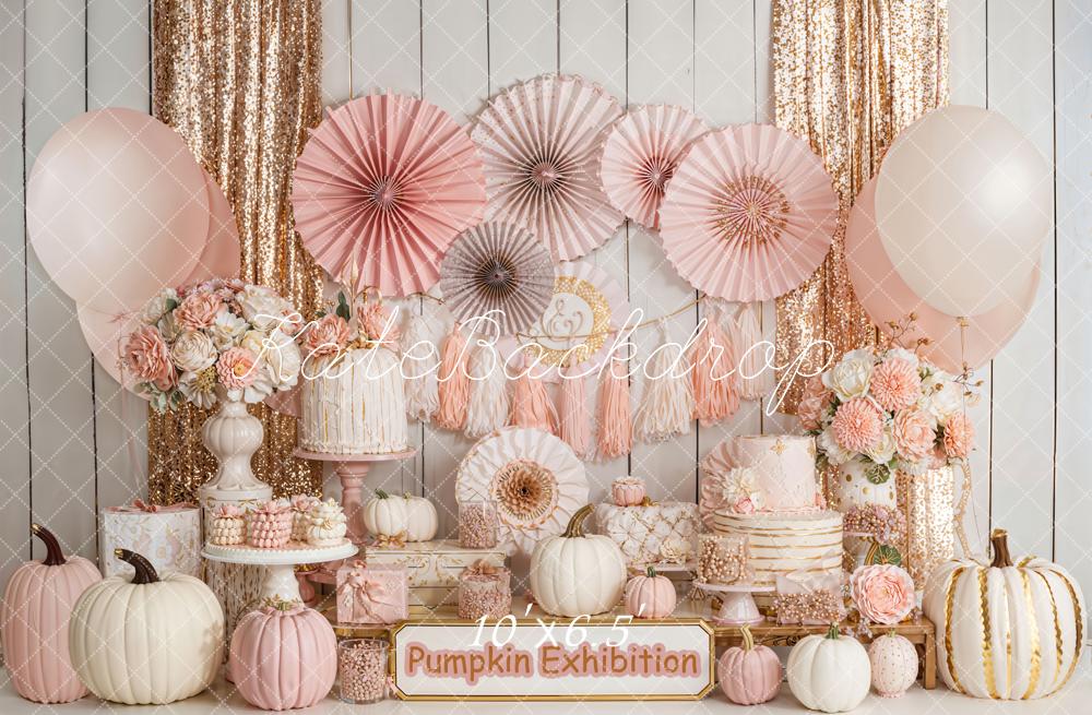 Kate Pumpkin Exhibition Gold Glitter Fleece Backdrop Designed by Emetselch -UK