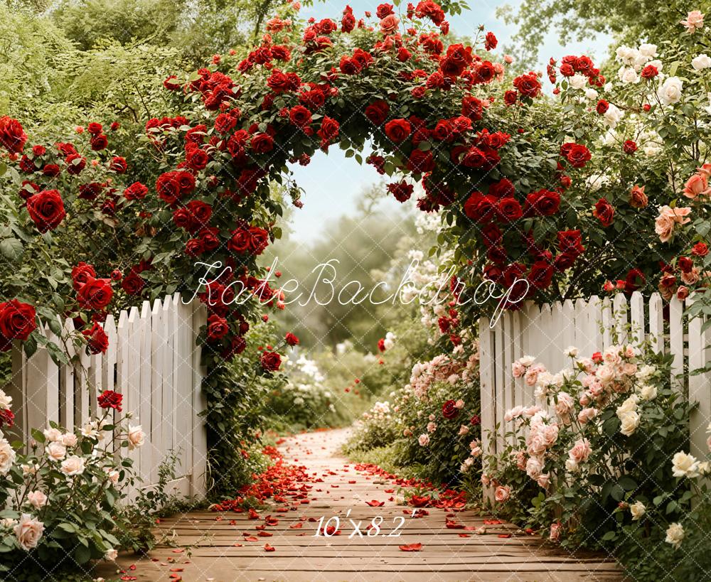 Kate Spring Path Floral Arch Roses White Fence Backdrop Designed by Emetselch