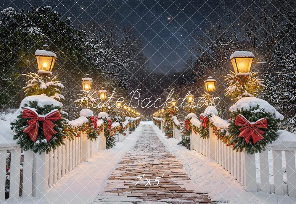 Kate Christmas Snowy Bridge Garland Lamps Backdrop Designed by Emetselch
