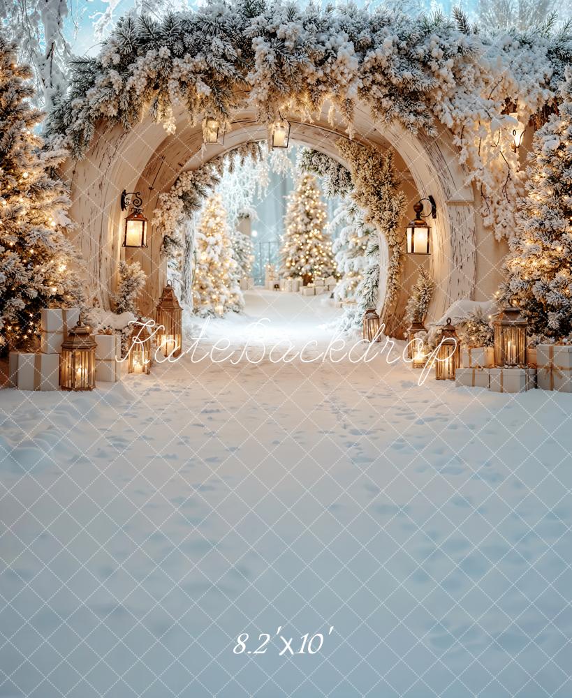 Kate Christmas Snowy Arch Gift Lanterns Fleece Backdrop Designed by Emetselch -UK