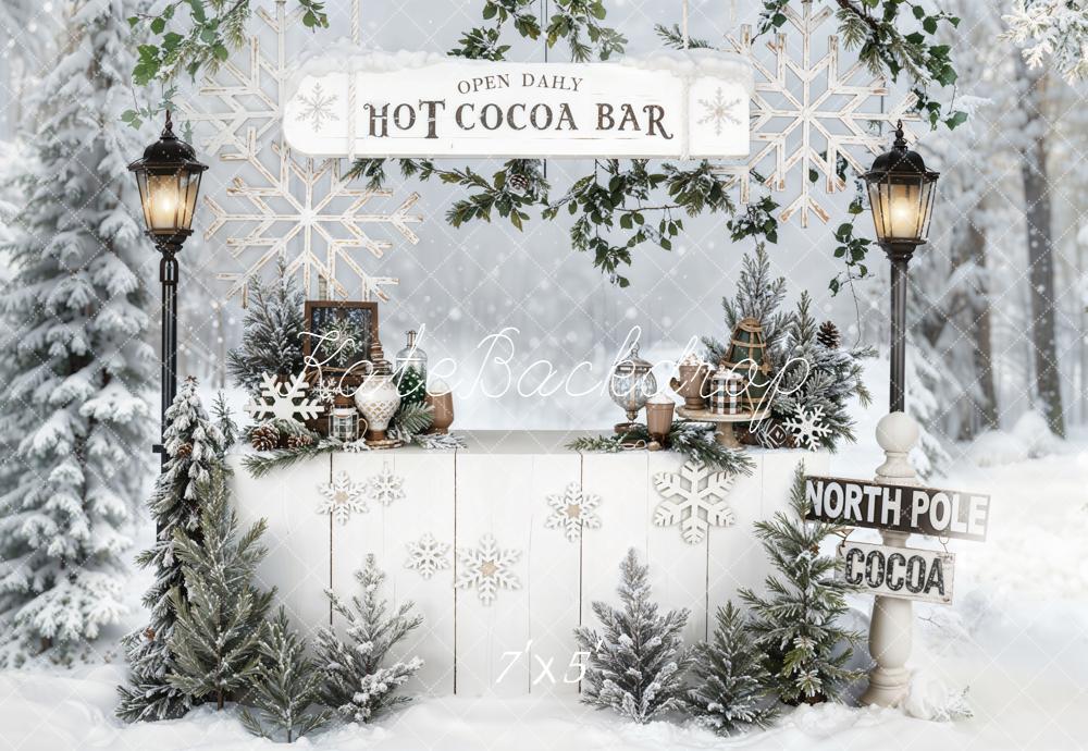 Kate Christmas Hot Cocoa Bar Snowflakes Trees Backdrop Designed by Emetselch