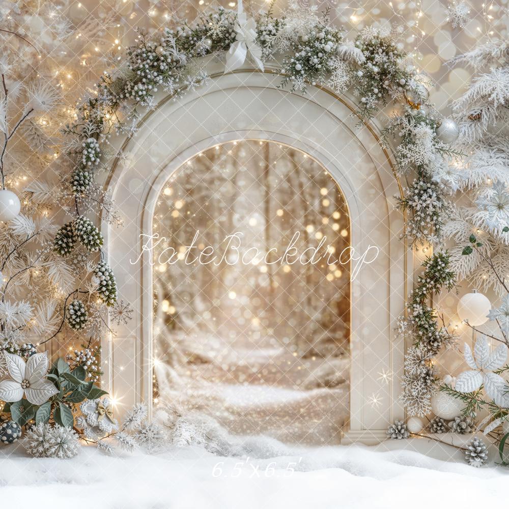 Kate Winter Arch Frosted Trees Bokeh Lights Backdrop Designed by Emetselch