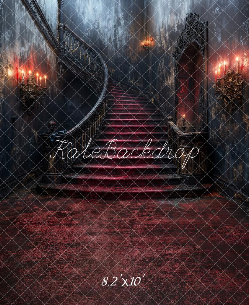 Kate Halooween Cascading Stairs Gothic Fleece Backdrop Designed by Emetselch -UK