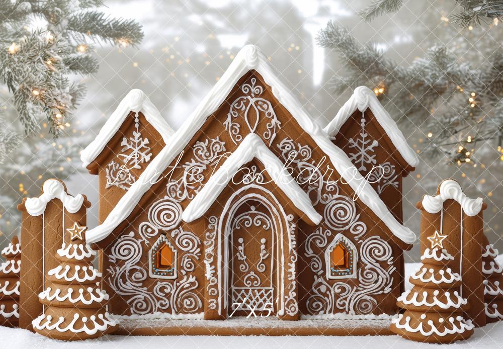 Kate Christmas Gingerbread House Snowy Backdrop Designed by Mini MakeBelieve -UK