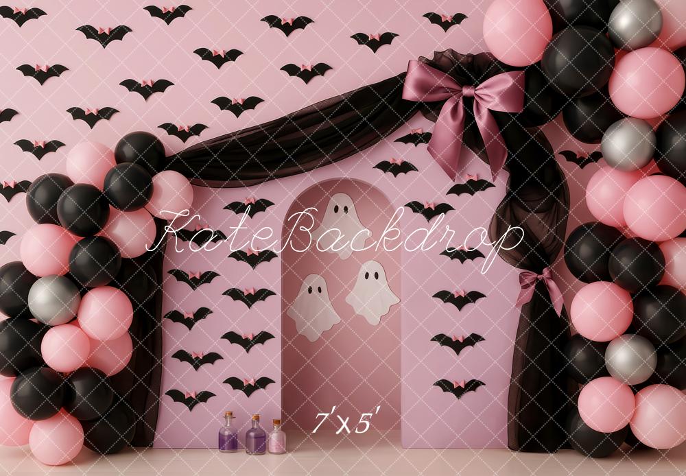 Kate Halloween Bats Ghosts Balloons Pink Backdrop Designed by Patty Robert