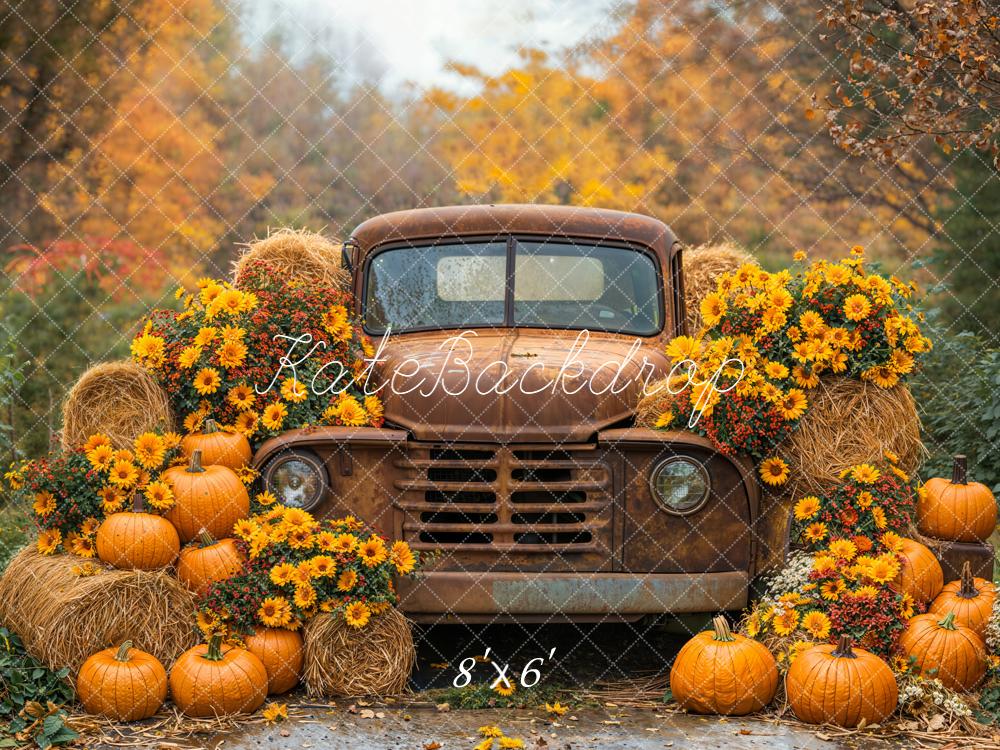 Kate Autumn Truck Pumpkins Hay Bales Backdrop Designed by Emetselch -UK