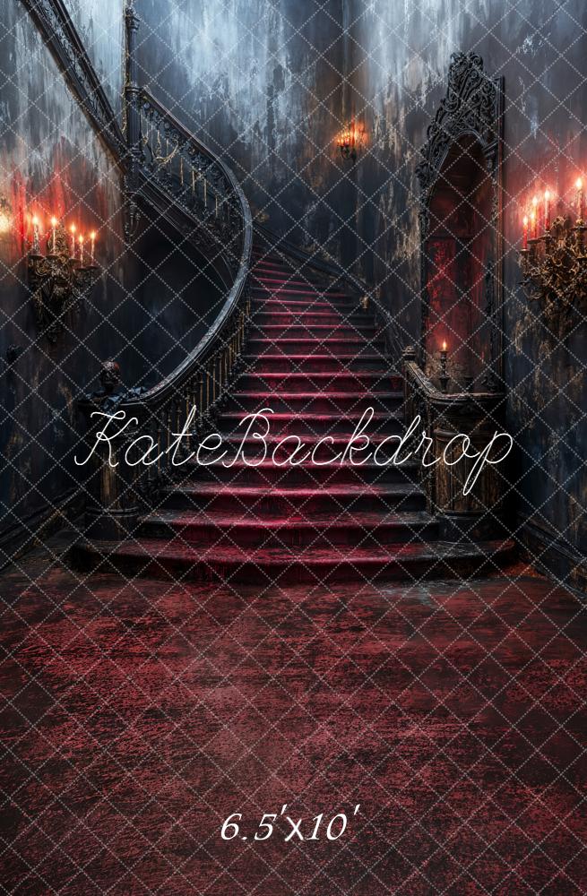 Kate Halloween Cascading Stairs Red Carpet Gothic Backdrop Designed by Emetselch -UK