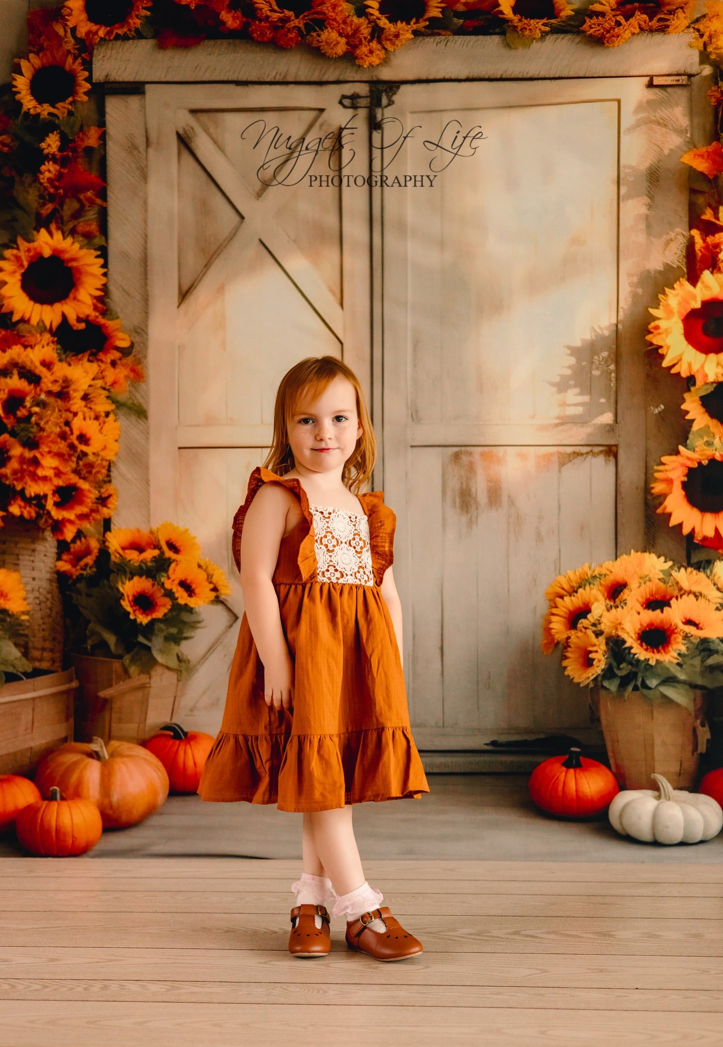Kate Autumn Sunflower Pumpkin Barn Door Backdrop Designed by Chain Photography