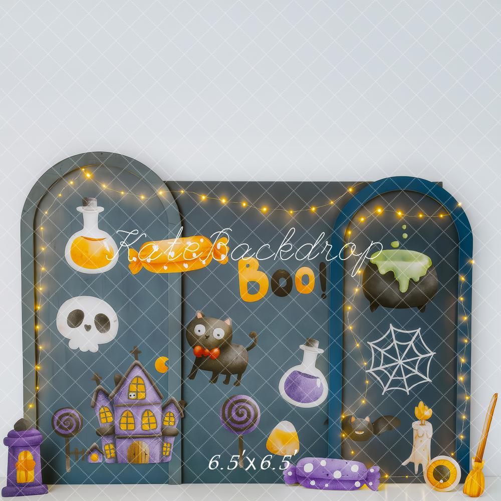 Kate Halloween Candy Cat Cauldron Backdrop Designed by Patty Robert -UK