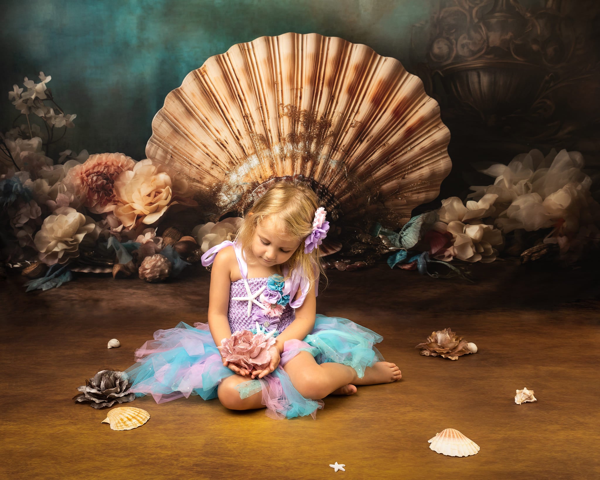 Kate Summer Seashell Flowers Backdrop Designed by Patty Robert