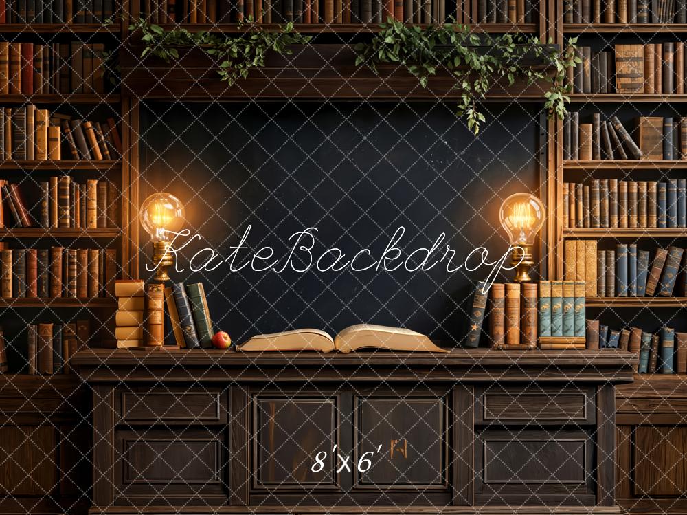 Kate Vintage Library Bookshelves Lamp Fleece Backdrop Designed by Emetselch -UK