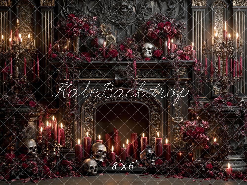 Kate Halloween Gothic Fireplace Skulls Candles Backdrop Designed by Ashley Paul -UK
