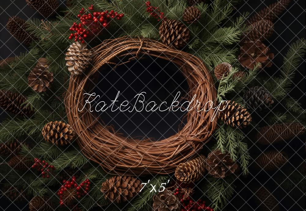 Kate Christmas Pinecones Wreath Fir Branches Backdrop Designed by Emetselch