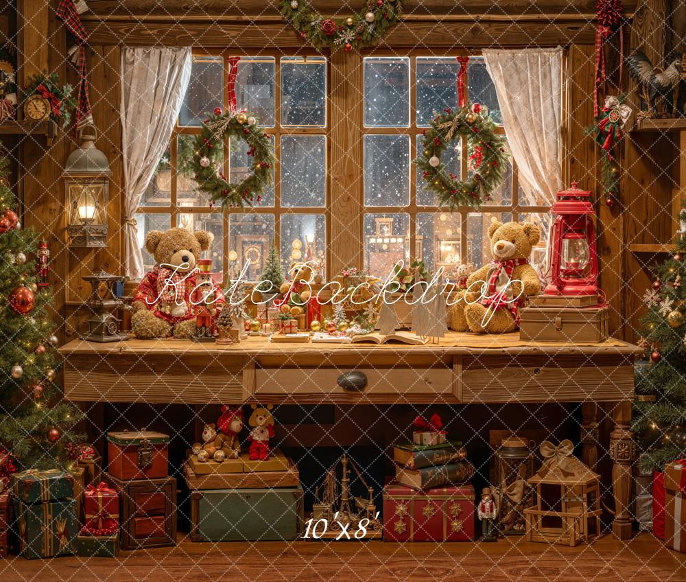 Kate Christmas Window Teddy Bears Gifts Fleece Backdrop Designed by Emetselch -UK