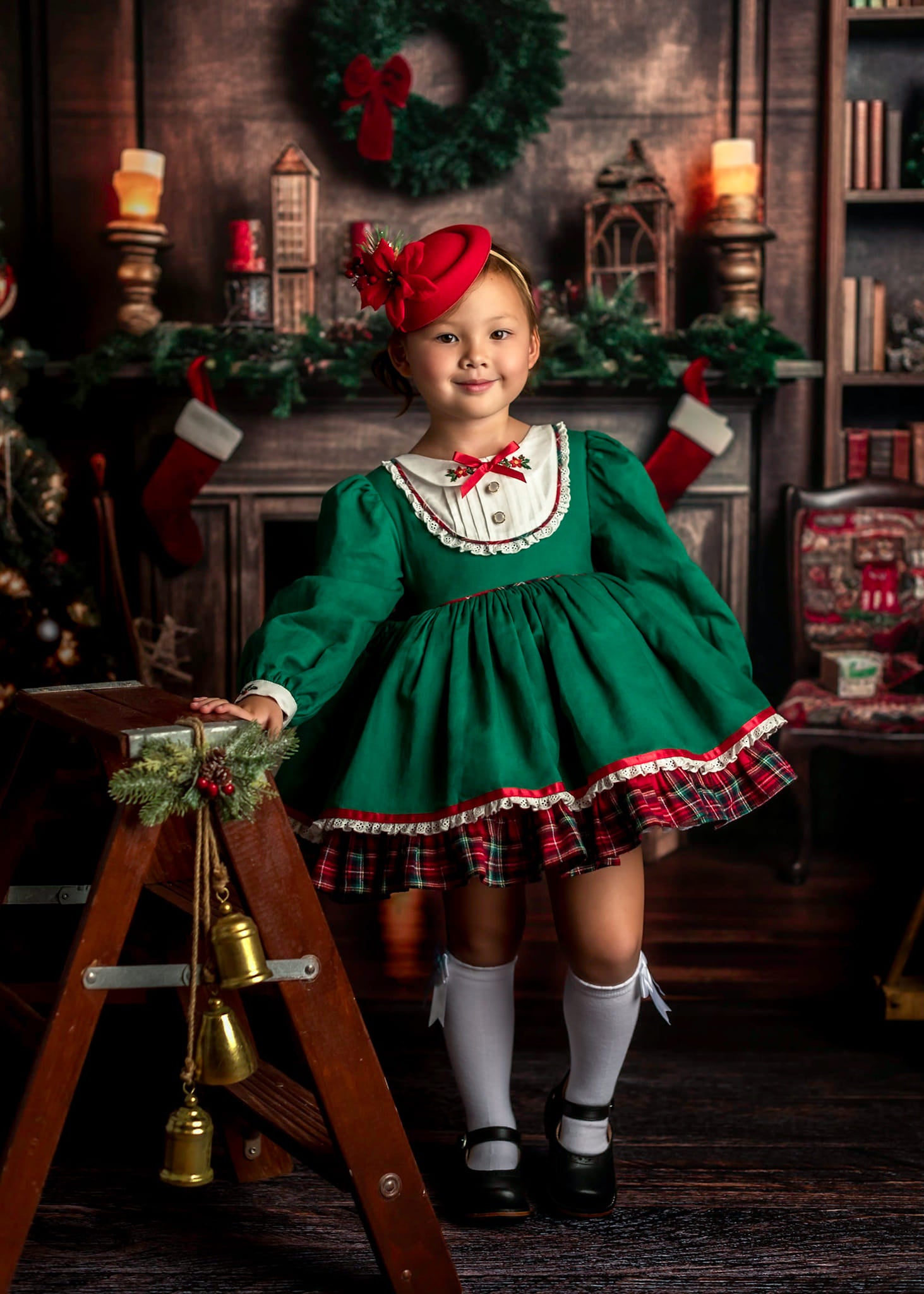 Kate Christmas Tree Fireplace Winter Backdrop for Photography