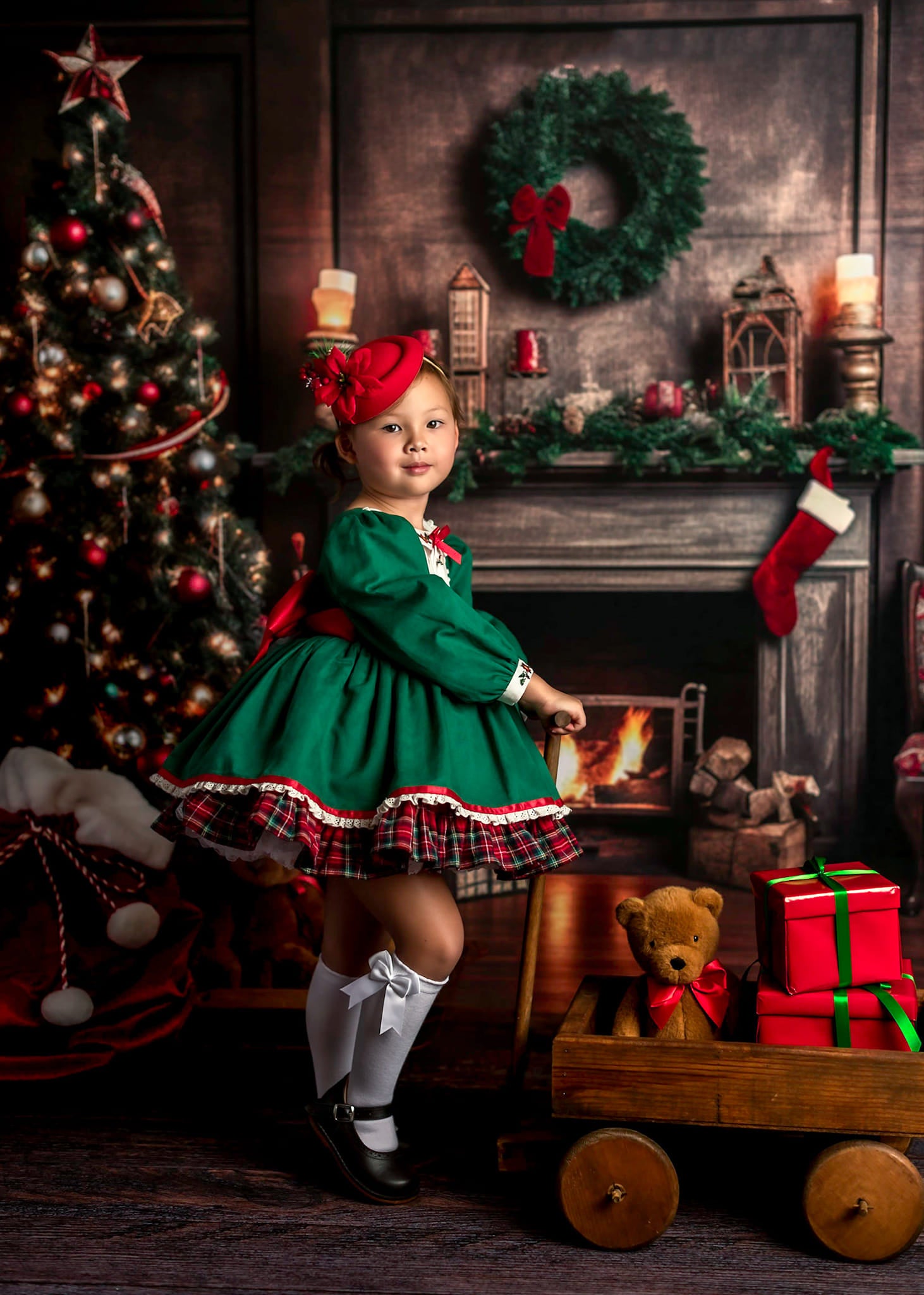 Kate Christmas Tree Fireplace Winter Backdrop for Photography