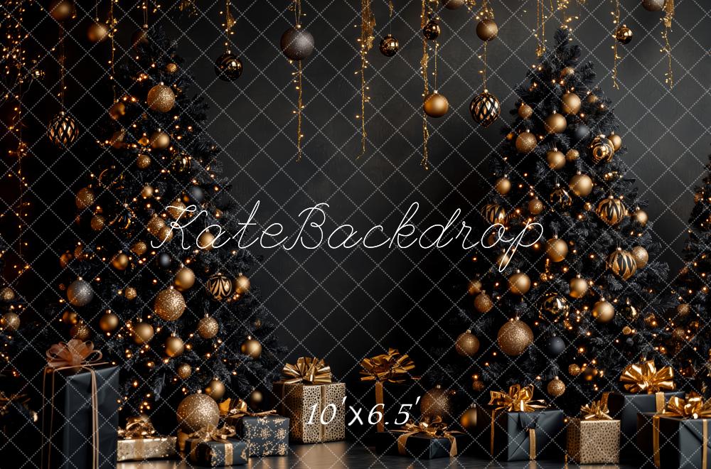 Kate Christmas Black Trees Gold Decorations Backdrop Designed by Patty Robert -UK