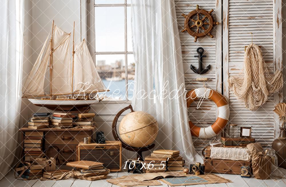Kate Nautical Sailboat Lifebuoy Globe Vintage Backdrop Designed by Emetselch