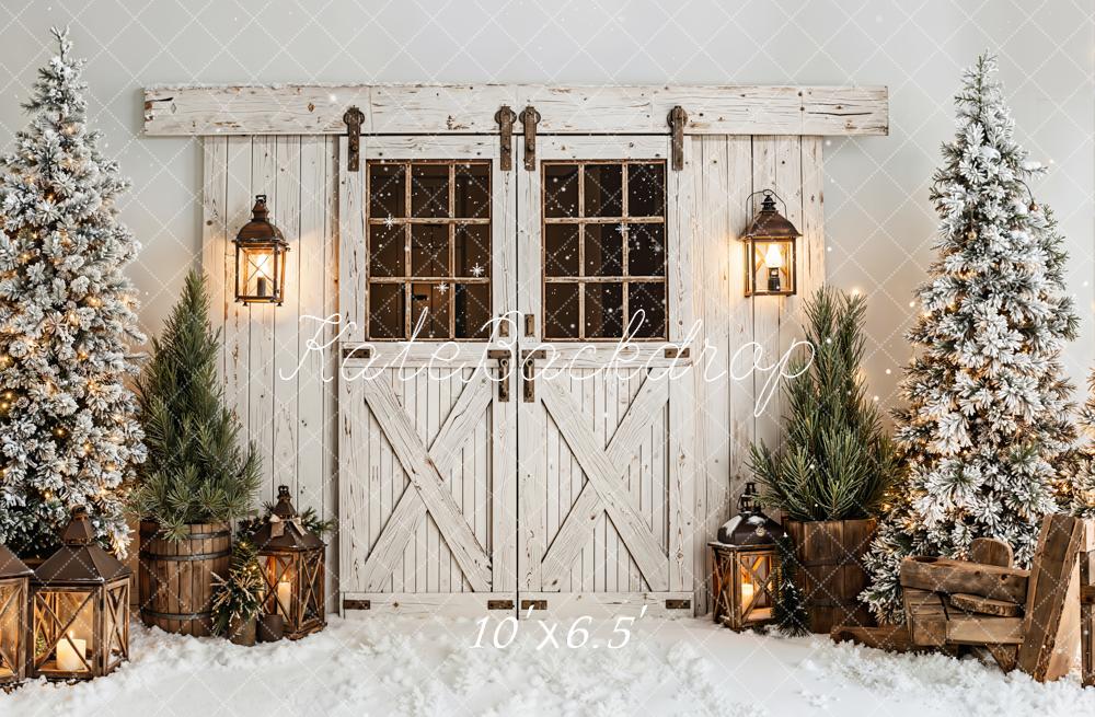 On Sale Kate Christmas Snow Trees Lanterns Rustic Doors Backdrop Designed by Emetselch