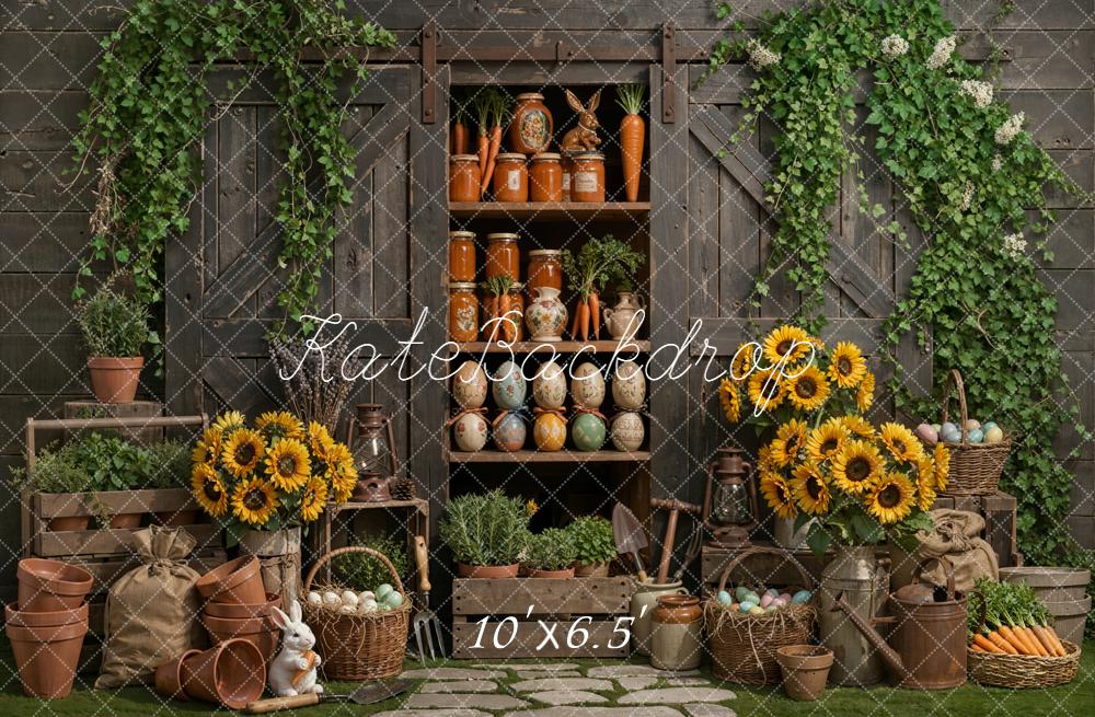 Kate Easter Bunny Sunflowers Wooden Cabinet Backdrop Designed by Emetselch