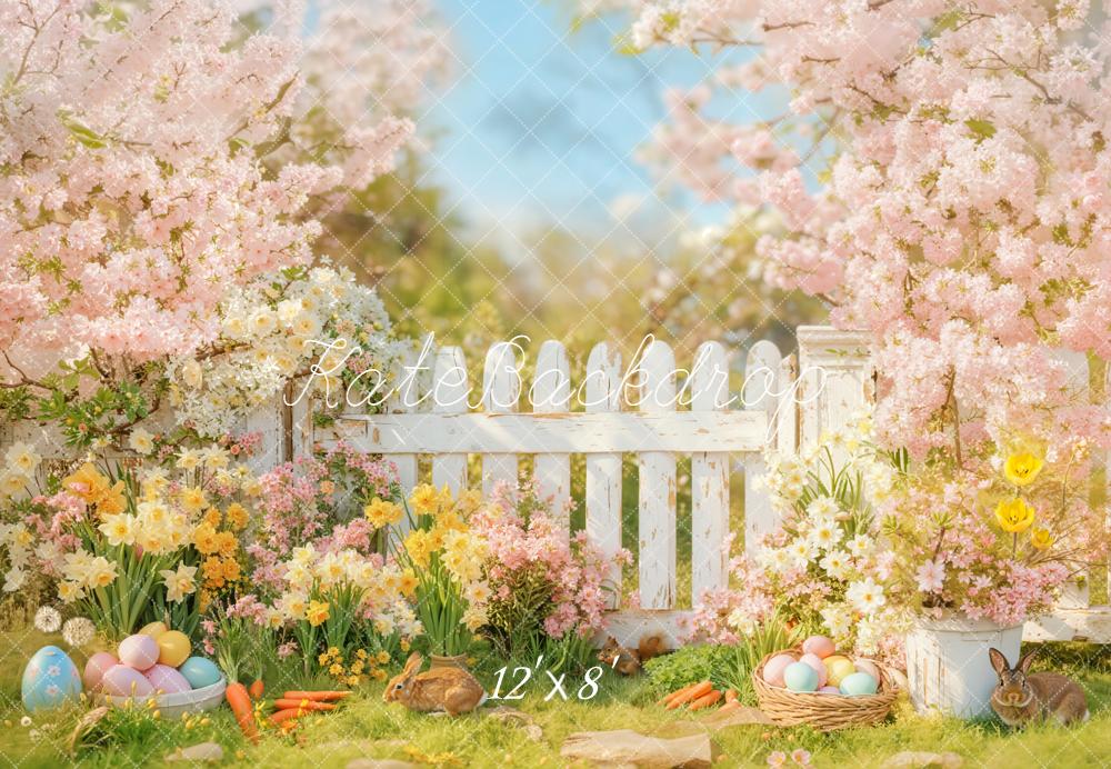 Kate Easter Bunny Pink Blossoms Garden Fleece Backdrop Designed by Emetselch -UK