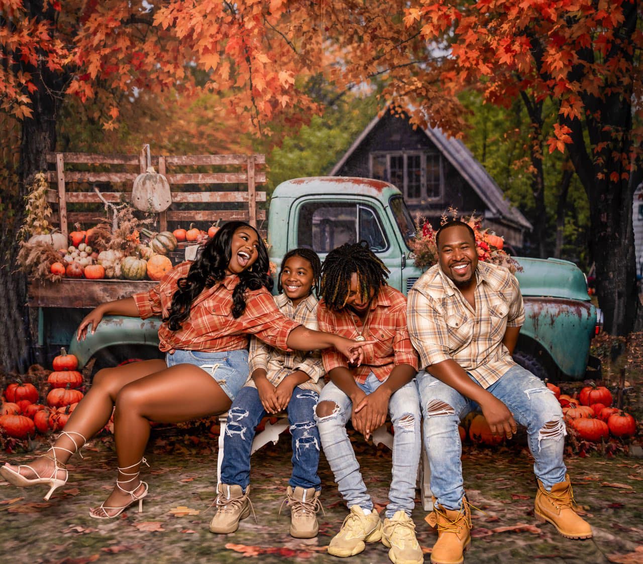 Kate Autumn Truck Golden Leaves Backdrop Designed by Chain Photography -UK