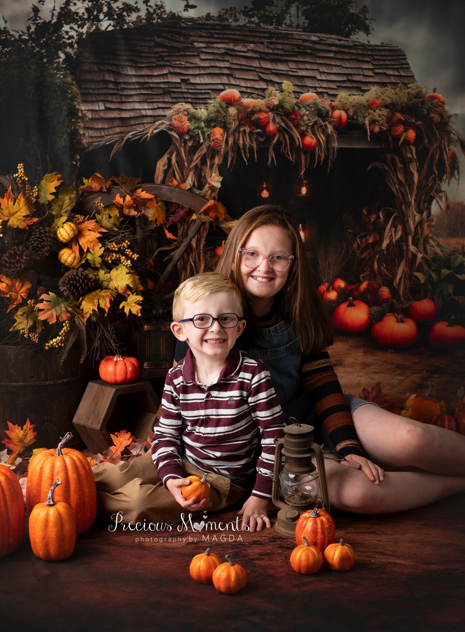 Kate Autumn Field Pumpkin Old House Backdrop+Soil Floor Backdrop