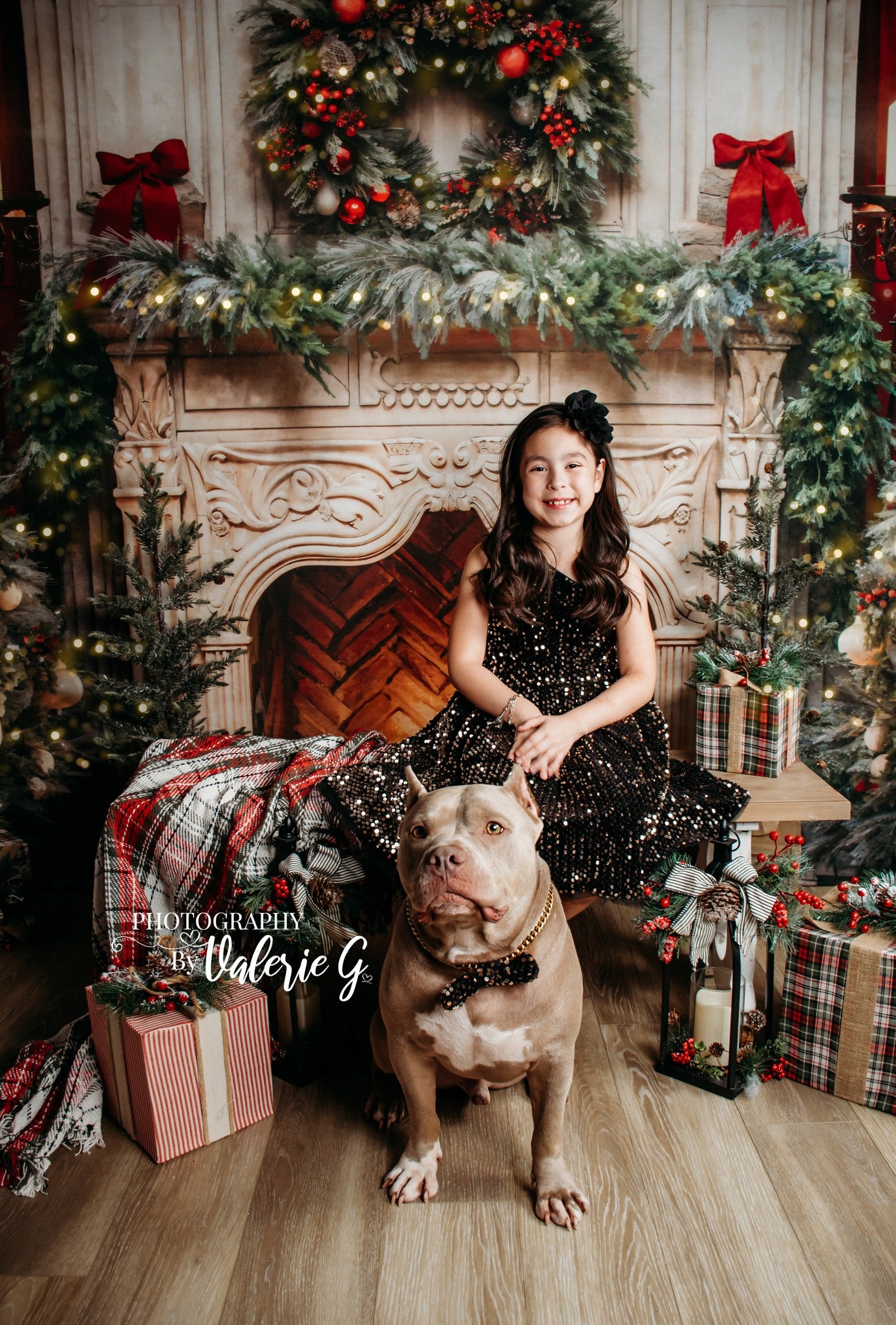 Kate Christmas Tree Fireplace Red Backdrop Designed by Emetselch