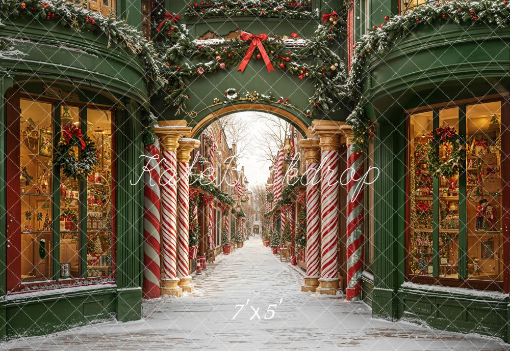 Kate Christmas Archway Candy Cane Green Backdrop Designed by Emetselch -UK