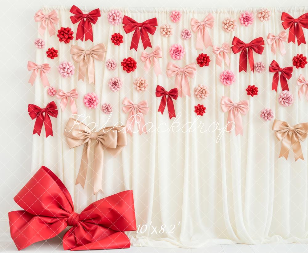 Kate Cream Curtain Red Pink Bows Backdrop Designed by Patty Robert