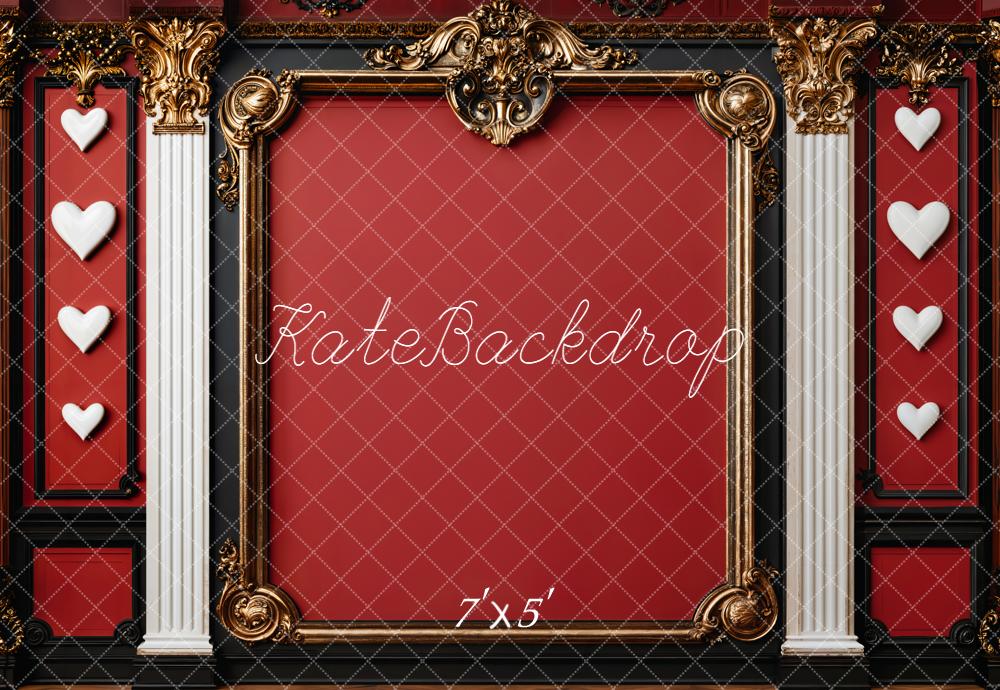 Kate Red Ornate Frame White Columns Hearts Backdrop Designed by Emetselch