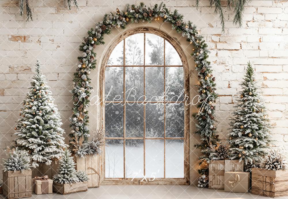 Kate Christmas Window Garland Trees Backdrop Designed by Emetselch -UK