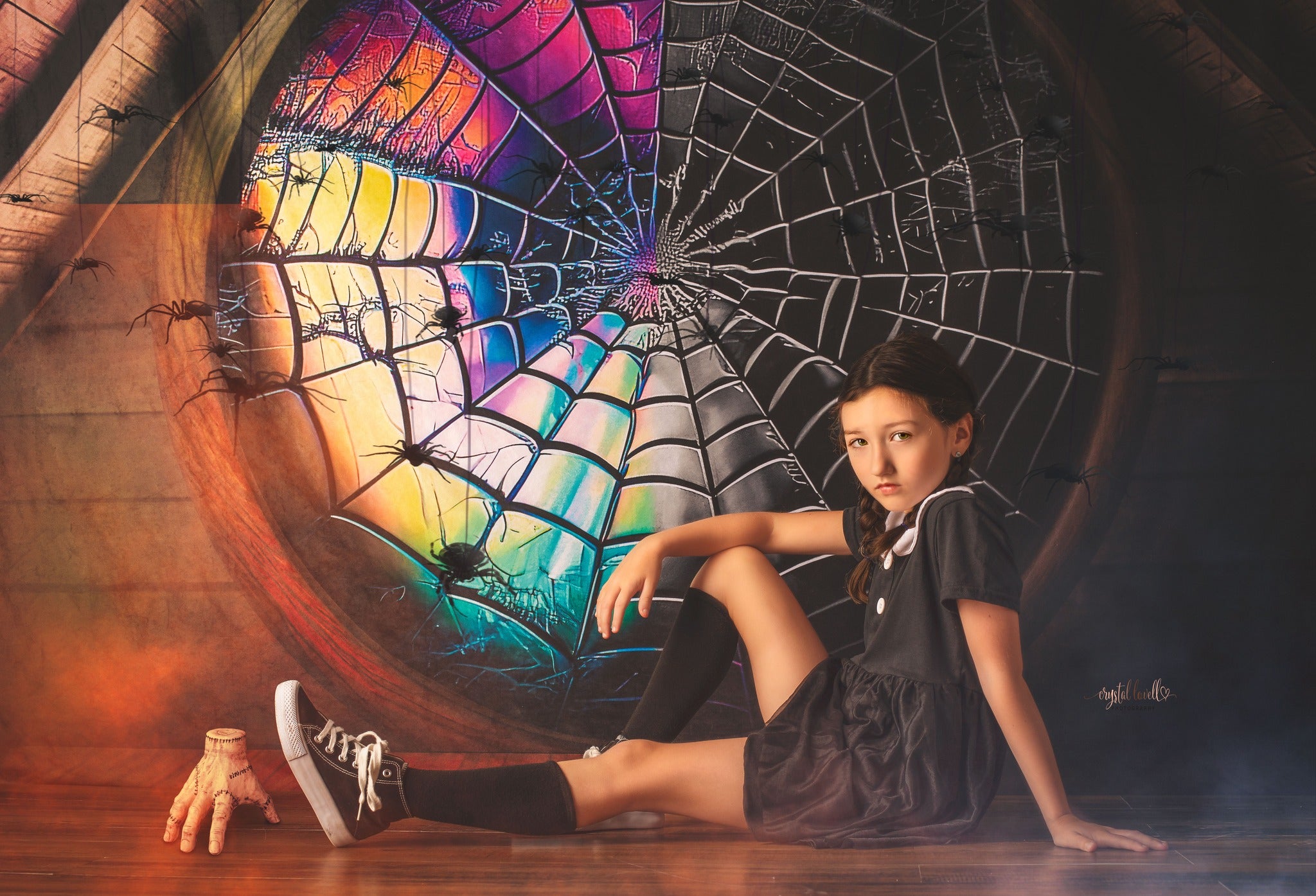 Kate Spooky Attic Room Spiderweb Window Backdrop  Designed by Mini MakeBelieve