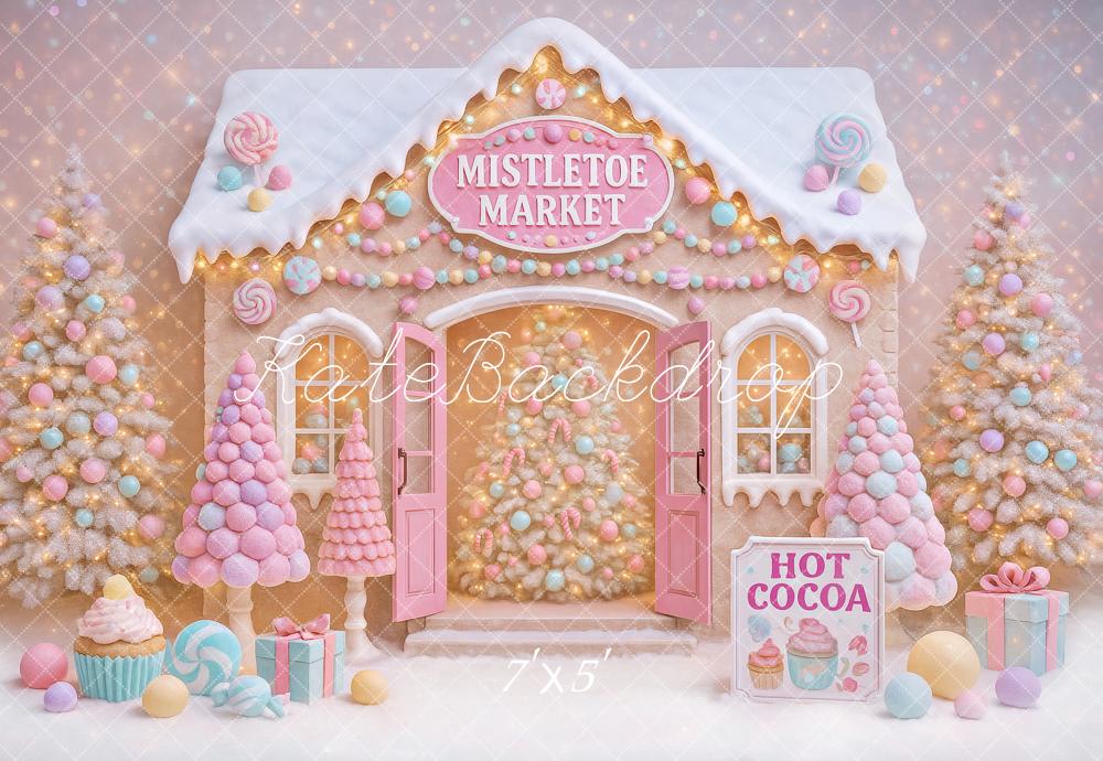 Kate Christmas Candy House Pastel Trees Backdrop Designed by Ashley Paul