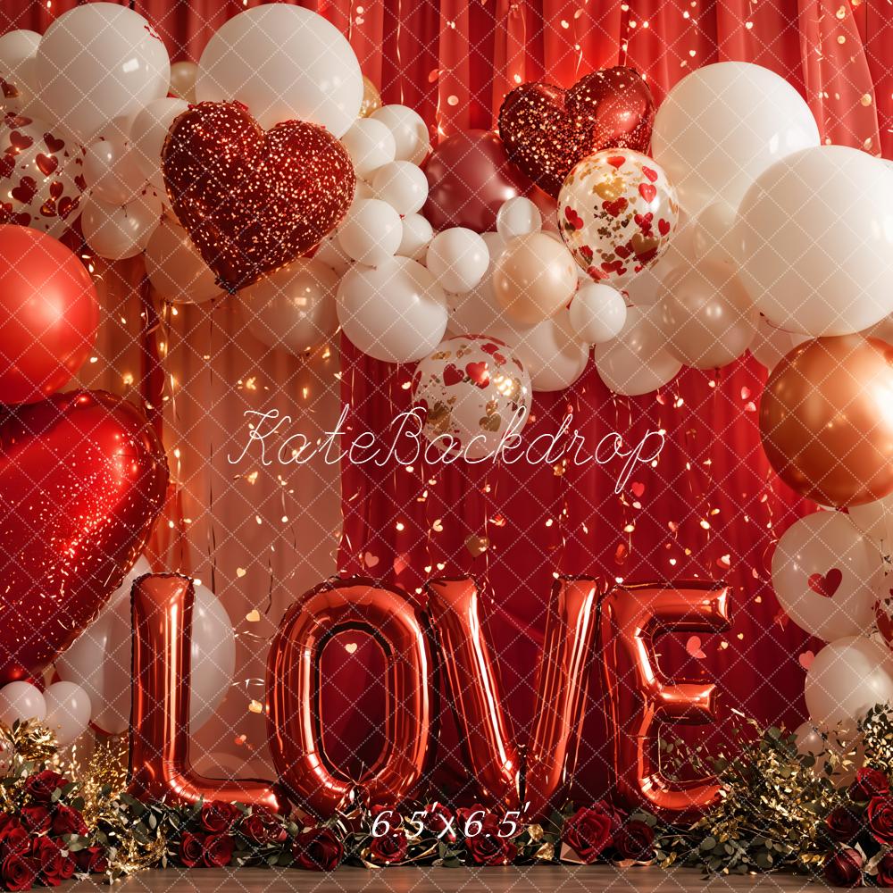 Kate Valentine Red Balloons Hearts Garland Backdrop Designed by Emetselch -UK