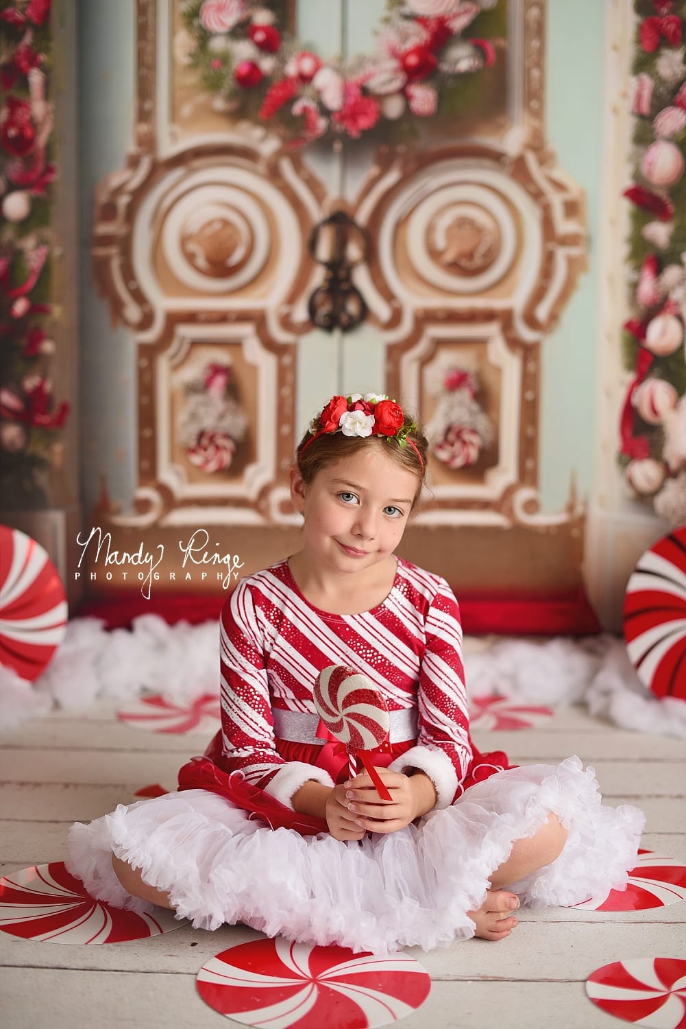 Kate Christmas Ornate Peppermint Door Backdrop Designed by Mandy Ringe Photography