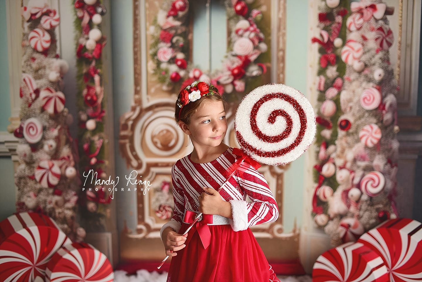 Kate Christmas Ornate Peppermint Door Backdrop Designed by Mandy Ringe Photography