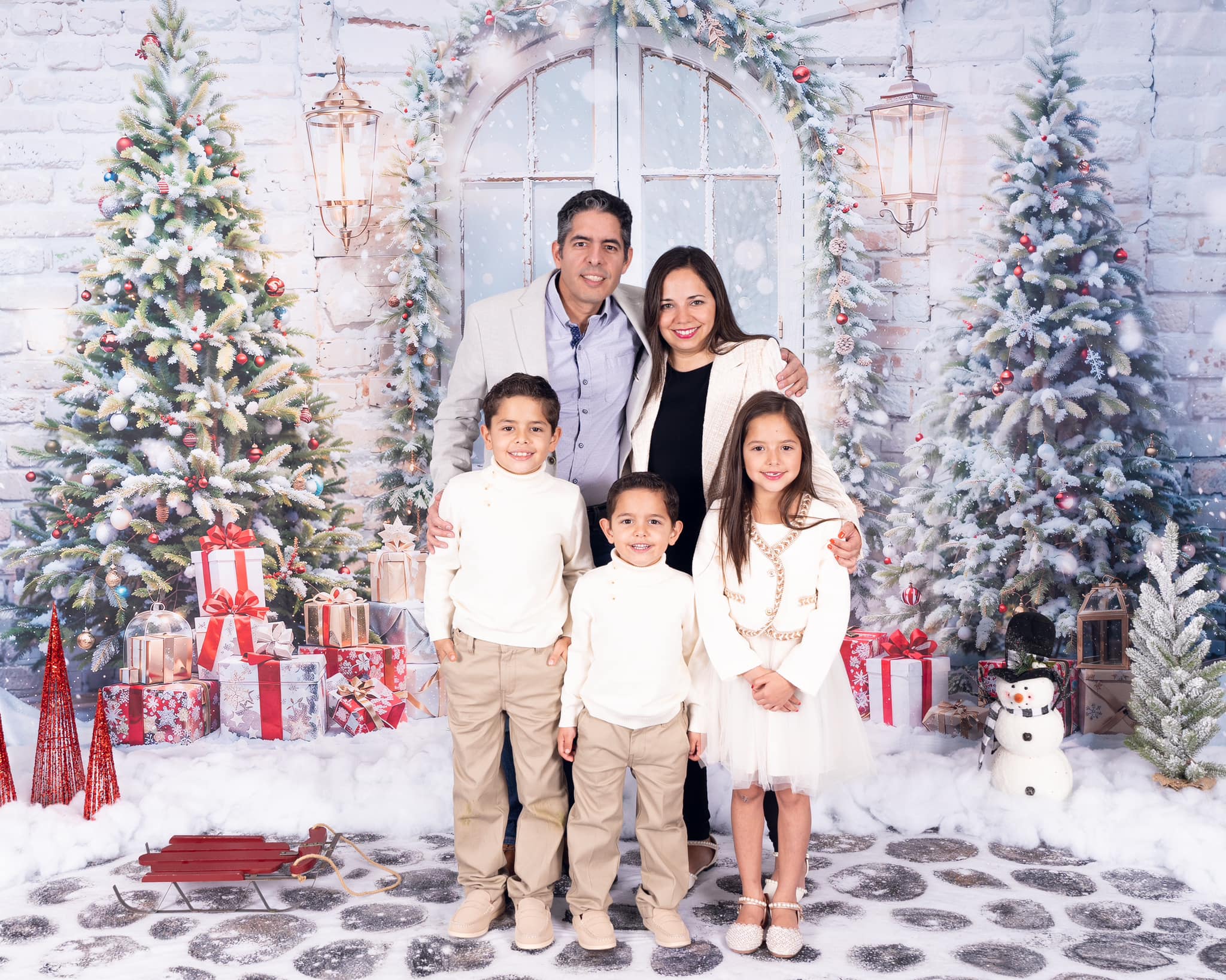 Kate Christmas Snow Tree Door Backdrop+Cobblestone Winter Snow Floor Backdrop -UK