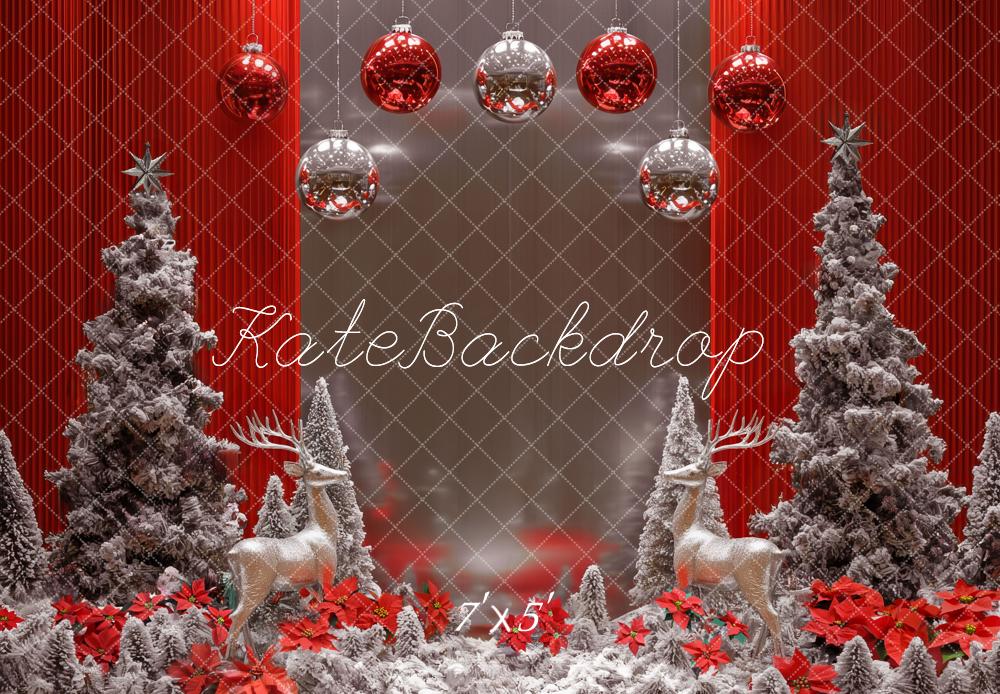 Kate Christmas Trees Reindeer Red Backdrop Designed by Mini MakeBelieve -UK