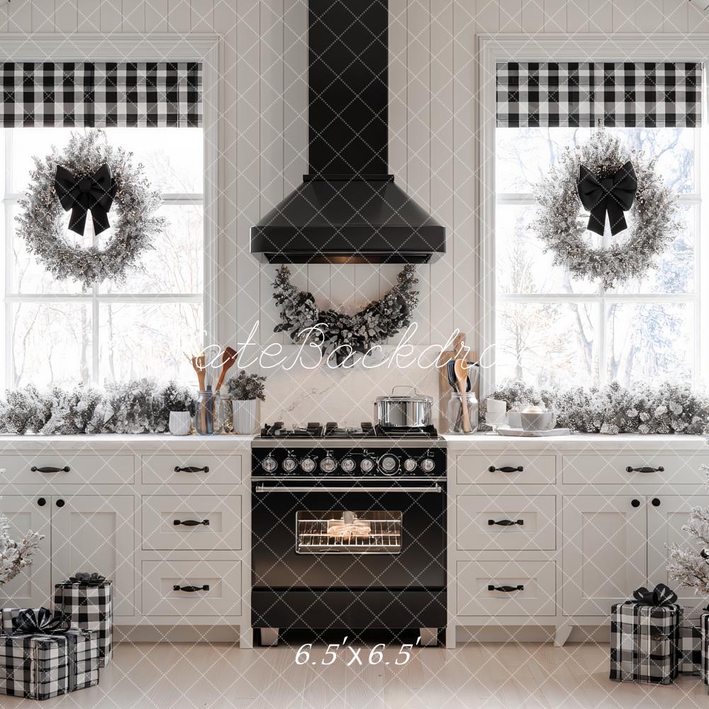 Kate Christmas Kitchen Trees Plaid Gifts Backdrop Designed by Ashley Paul