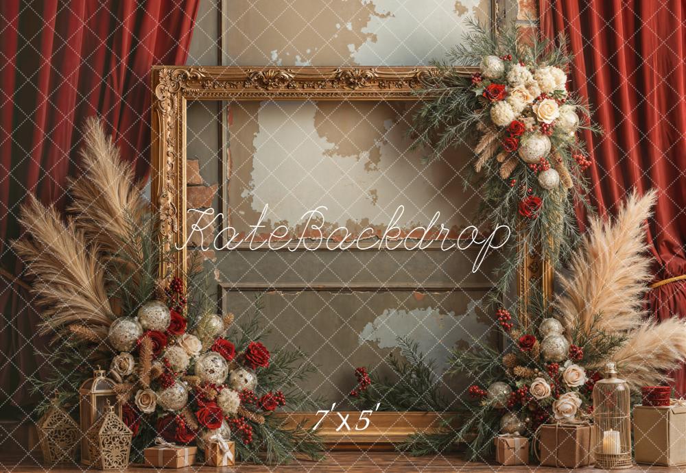Kate Vintage Wall Gold Frame Christmas Floral Backdrop Designed by Emetselch