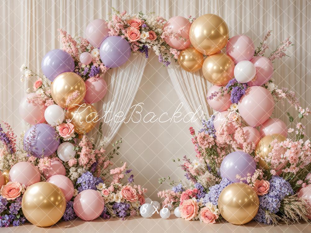 Kate Cake Smash Floral Balloon Arch Backdrop Designed by Emetselch